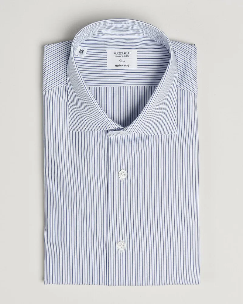 MAZZARELLI Soft Cotton Popeline Shirt Blue Stripe Blau