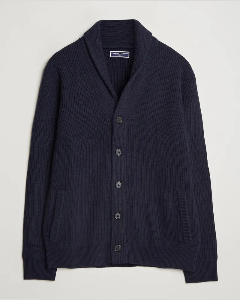 Charles Tyrwhitt Chunky Merino Shawl Neck Cardigan Navy Blau
