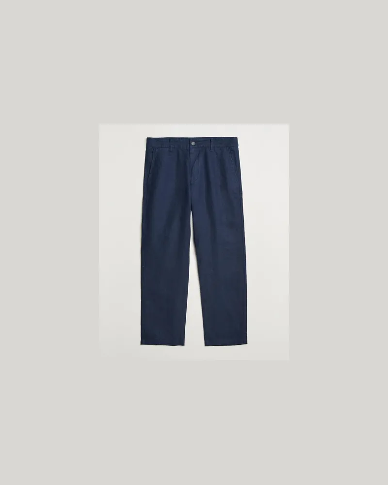 NN 07 Aden Regular Fit Linen Trousers Navy Blue Blau