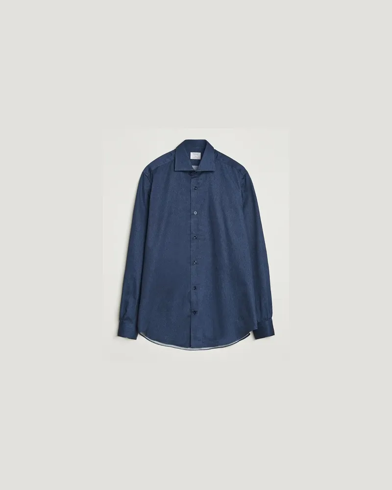 MAZZARELLI Soft Flannel Cut Away Shirt Navy Blau