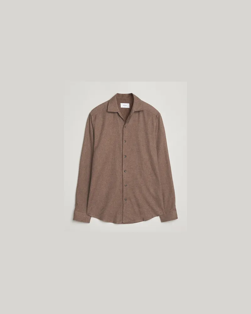 Eton Casual Fit One Piece Collar Flannel Shirt Brown Braun