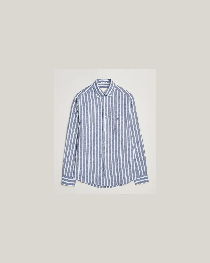 Gant Regular Fit Cotton/Linen Striped Shirt Rich Blue Blau