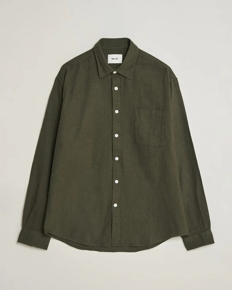 NN 07 Dino Brushed Flannel Shirt Dark Army Grün