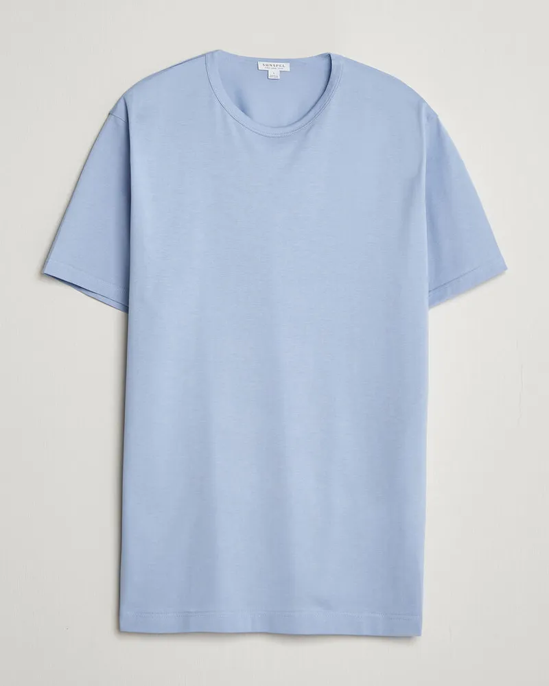 Sunspel Crew Neck Q82 Cotton T-Shirt Sky Blue Blau