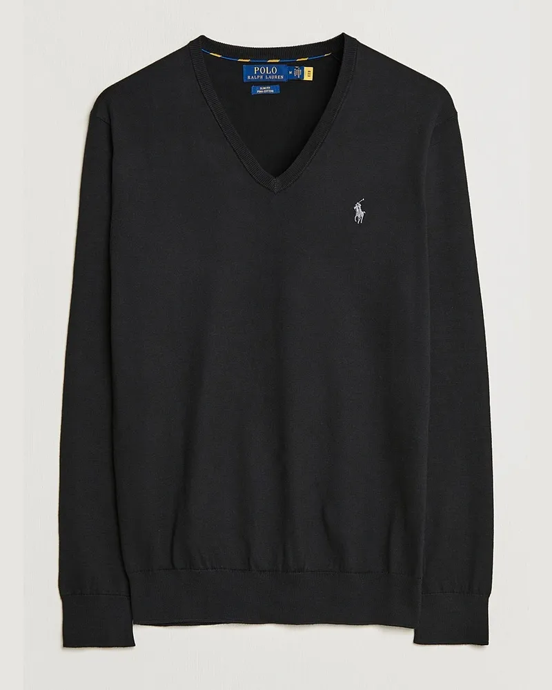 Ralph Lauren Pima Cotton V-neck Pullover Polo Black Schwarz