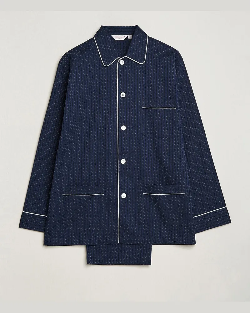 Derek Rose Royal Piped Cotton Pyjama Set Navy Blau