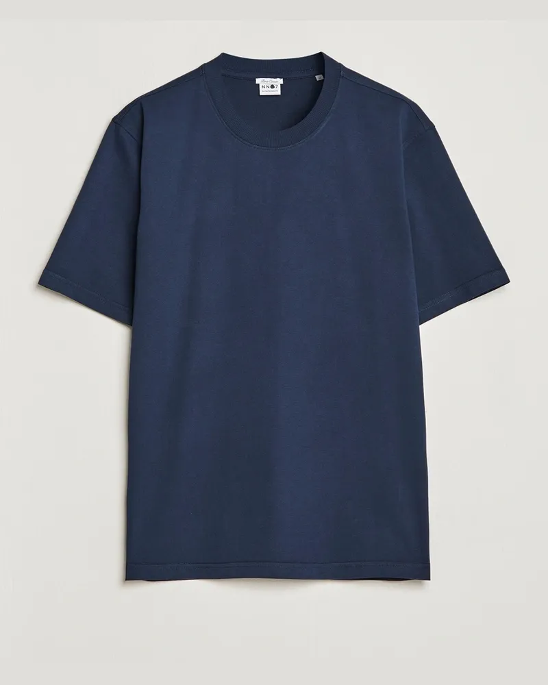 NN 07 Adam Pima Crew Neck T-Shirt Navy Blue Blau