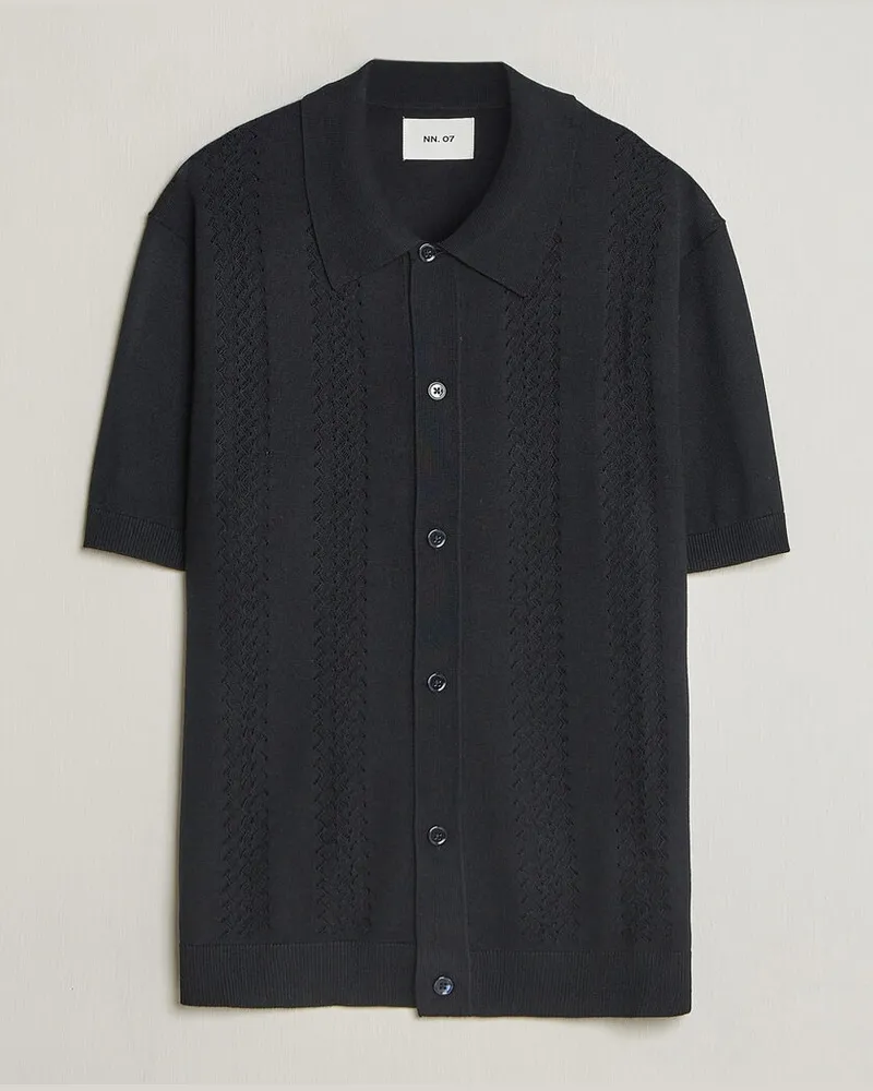 NN 07 Thor Knitted Short Sleeve Shirt Deep Navy Blau