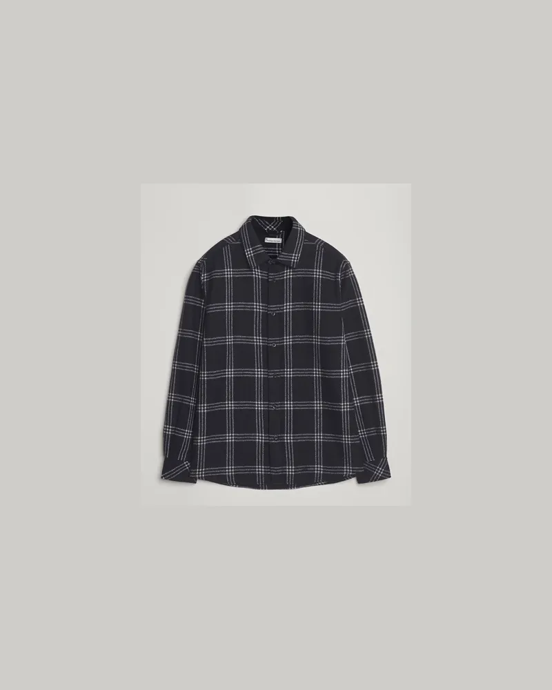 Knowledge Cotton Apparel Merino Wool Check Overshirt Blue Blau