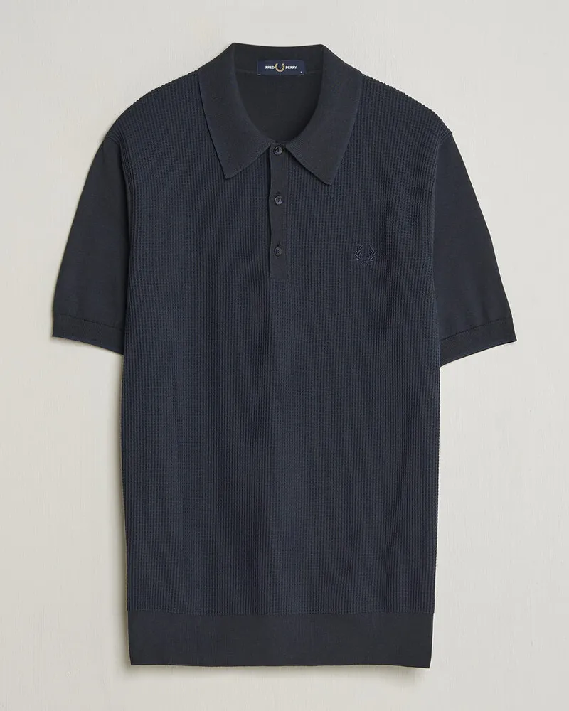 Fred Perry Waffle Knitted Polo Navy Blau