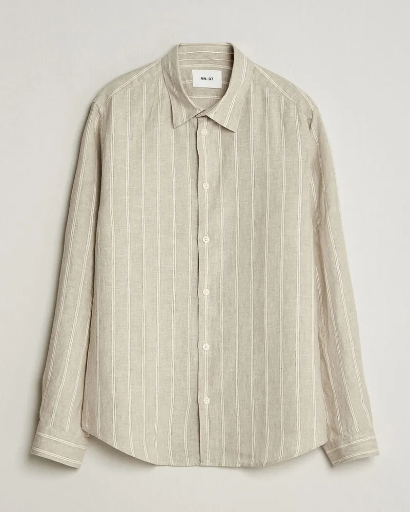 NN 07 Enzo Linen Shirt Oat Stripe Beige