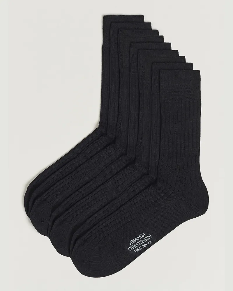 Amanda Christensen 9-Pack True Cotton Ribbed Socks Black 