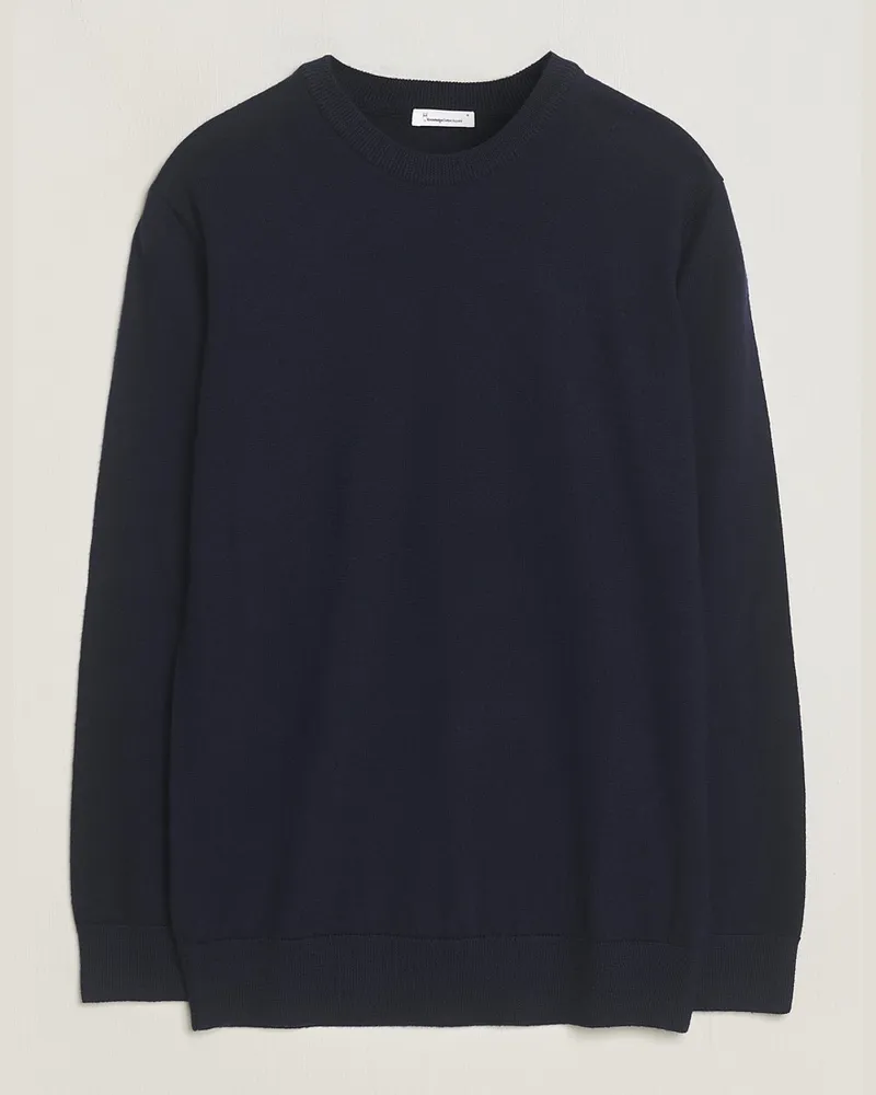 Knowledge Cotton Apparel Regular Merino Knit Crew Neck Total Eclipse Blau