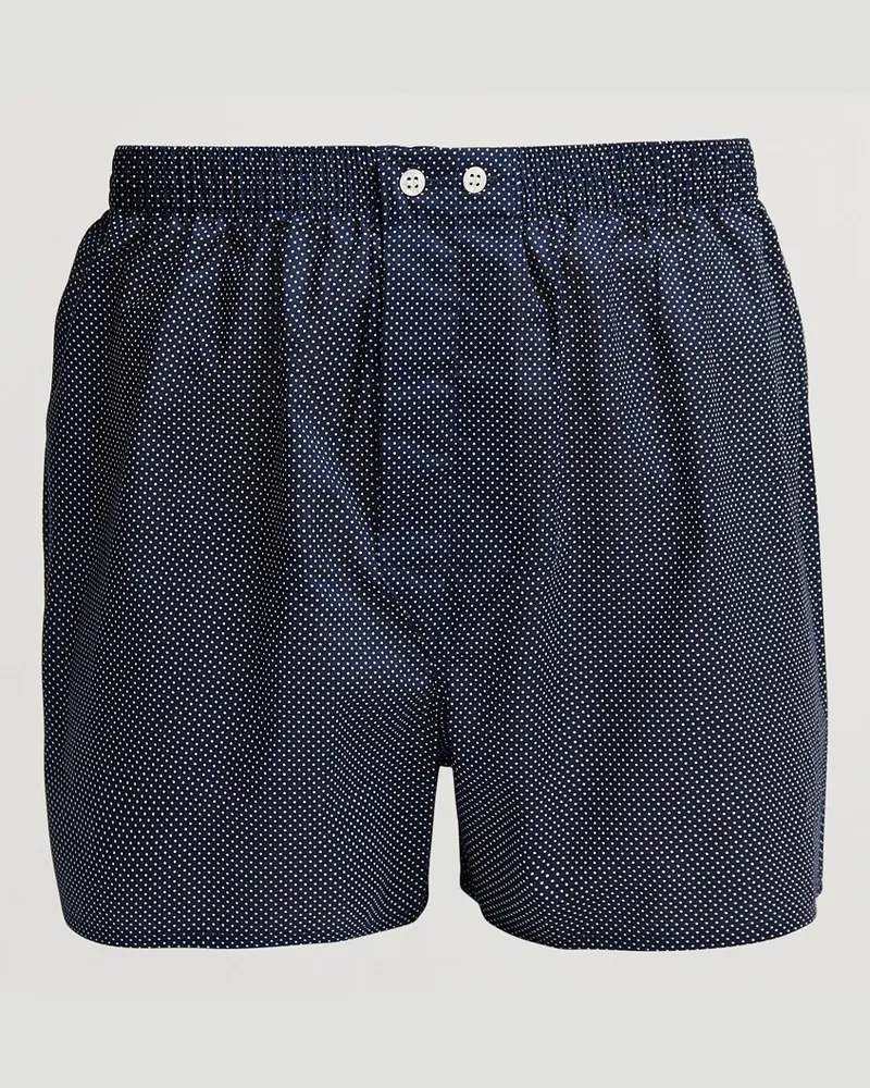 Derek Rose Classic Fit Cotton Boxer Shorts Navy Polka Dot Blau