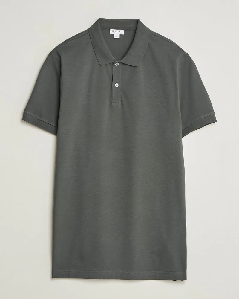 Sunspel Short Sleeve Pique Polo Slate Green Grün