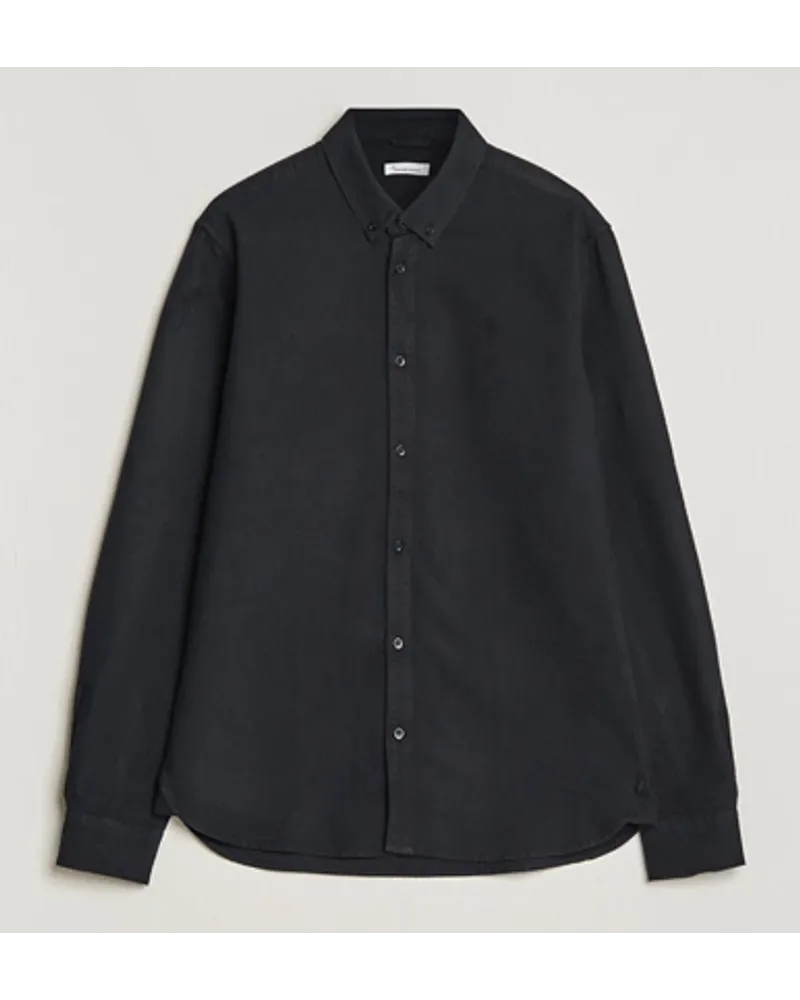 Knowledge Cotton Apparel Harald Small Owl Regular Oxford Shirt Jet Blac Schwarz