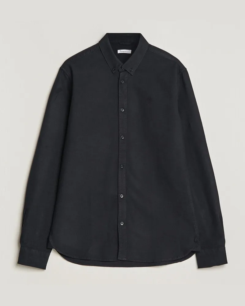 Knowledge Cotton Apparel Harald Small Owl Regular Oxford Shirt Jet Blac Schwarz