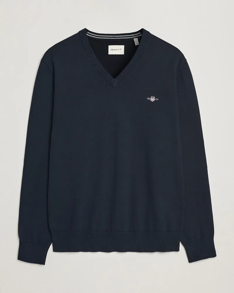 Gant Classic Cotton V-Neck Evening Blue Blau