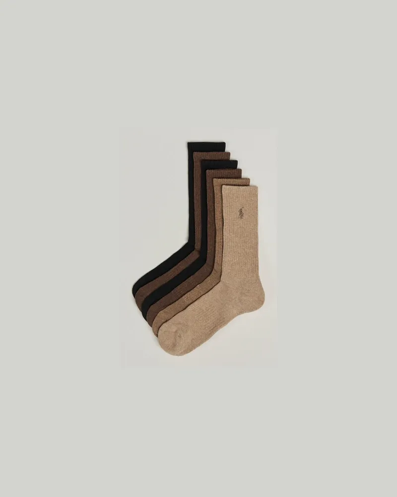 Ralph Lauren 6-Pack Cotton Rib Sock Brown Assorted Braun