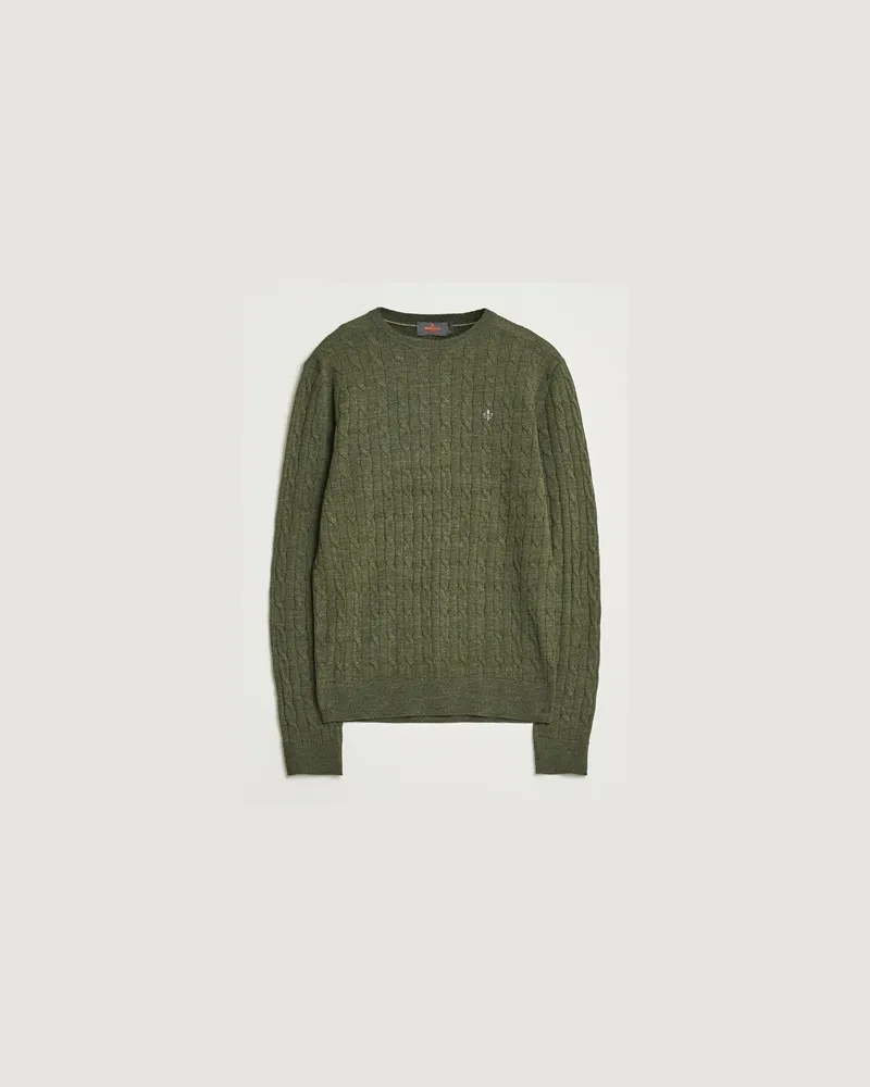 Morris Merino Cable O-Neck Olive Grün