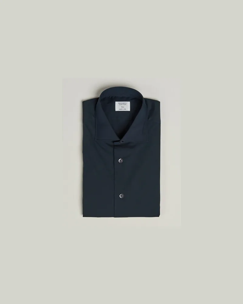 MAZZARELLI Soft Cotton/Stretch Cut Away Shirt Navy Blau