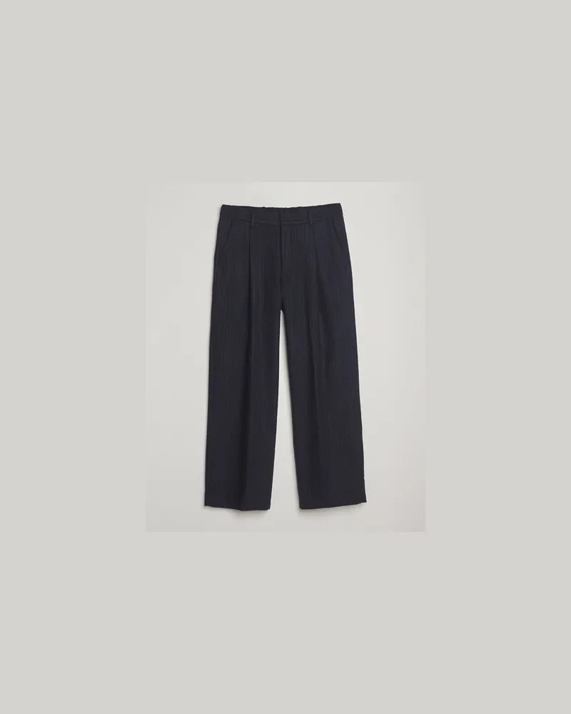 NN 07 Kay Wool Pleated Pinstriped Trousers Navy Blue Blau