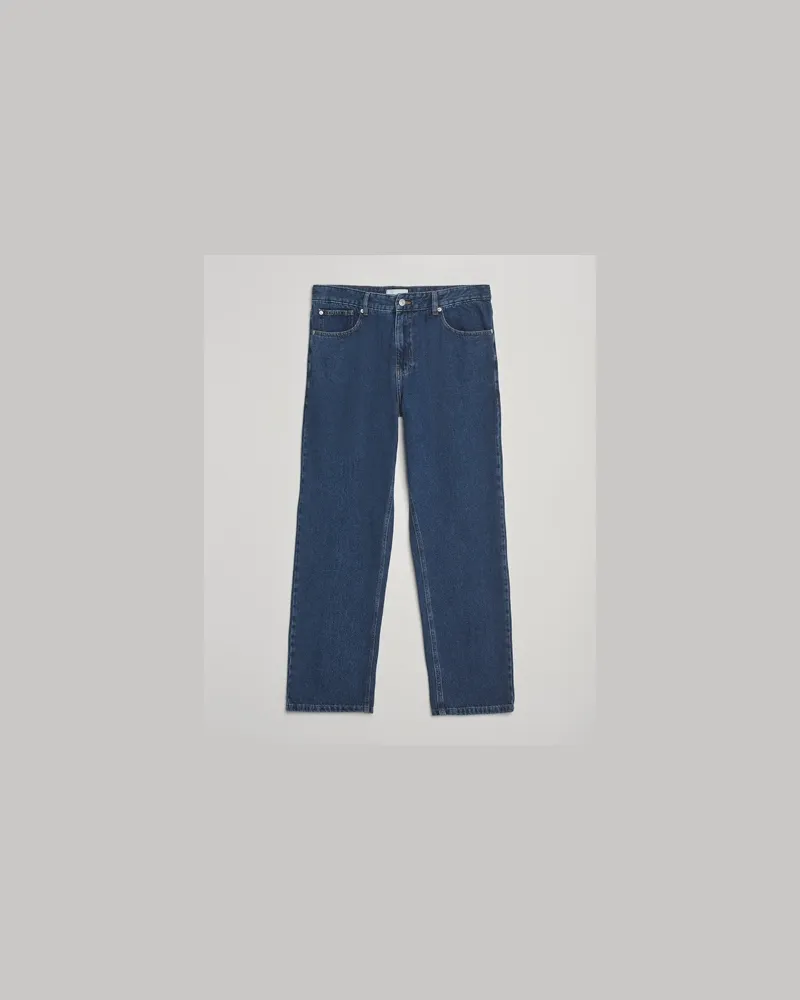 LES DEUX Ryder Washed Denim Jeans Medium Indigo Wash Blau