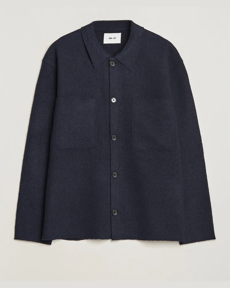 NN 07 Jonas Boiled Wool Cardigan Navy Blue Blau