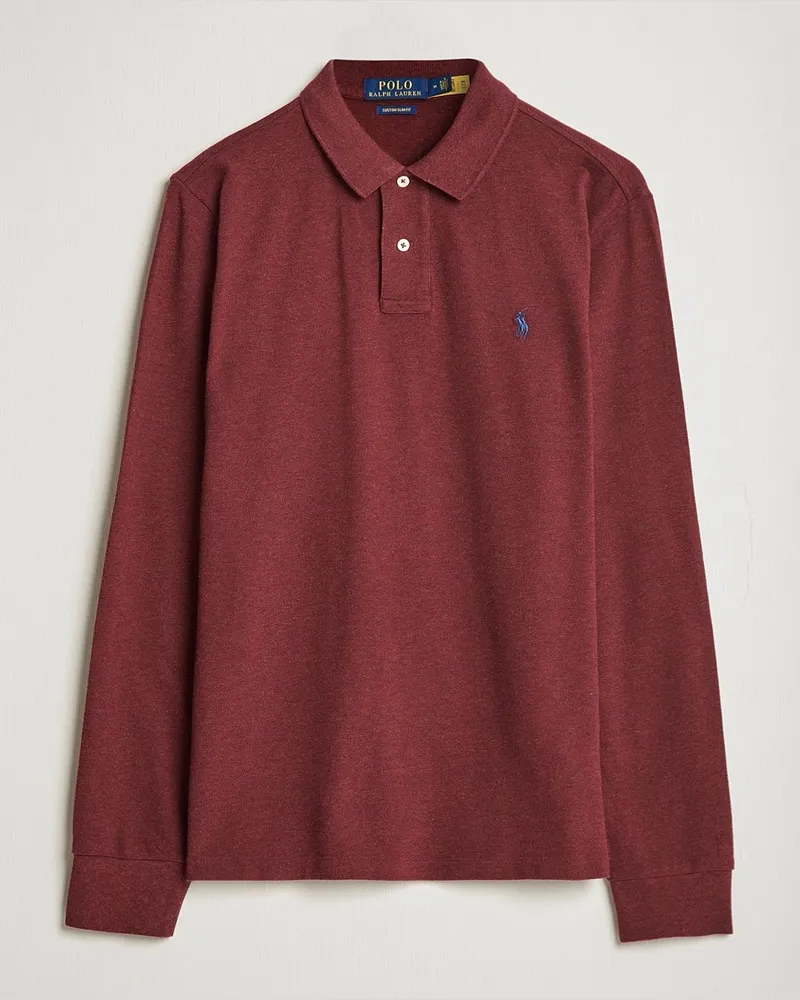 Ralph Lauren Custom Fit Long Sleeve Polo Spring Wine Heather Rot