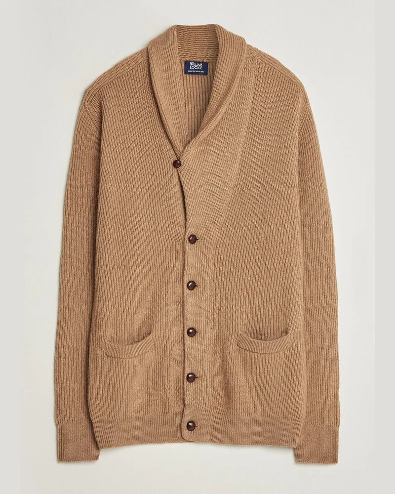 William Lockie Windsor Camelhair Shawl Cardigan Natural Brown Braun