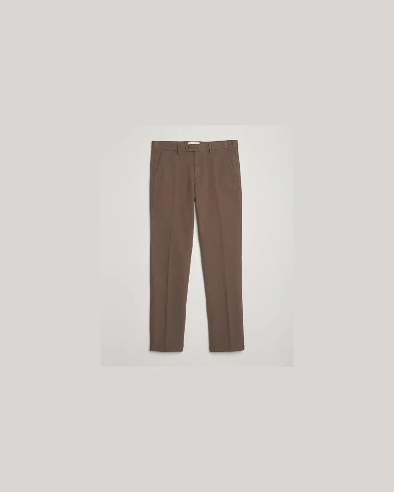 Gant Slim Fit Cotton Herringbone Trousers Rich Brown Braun