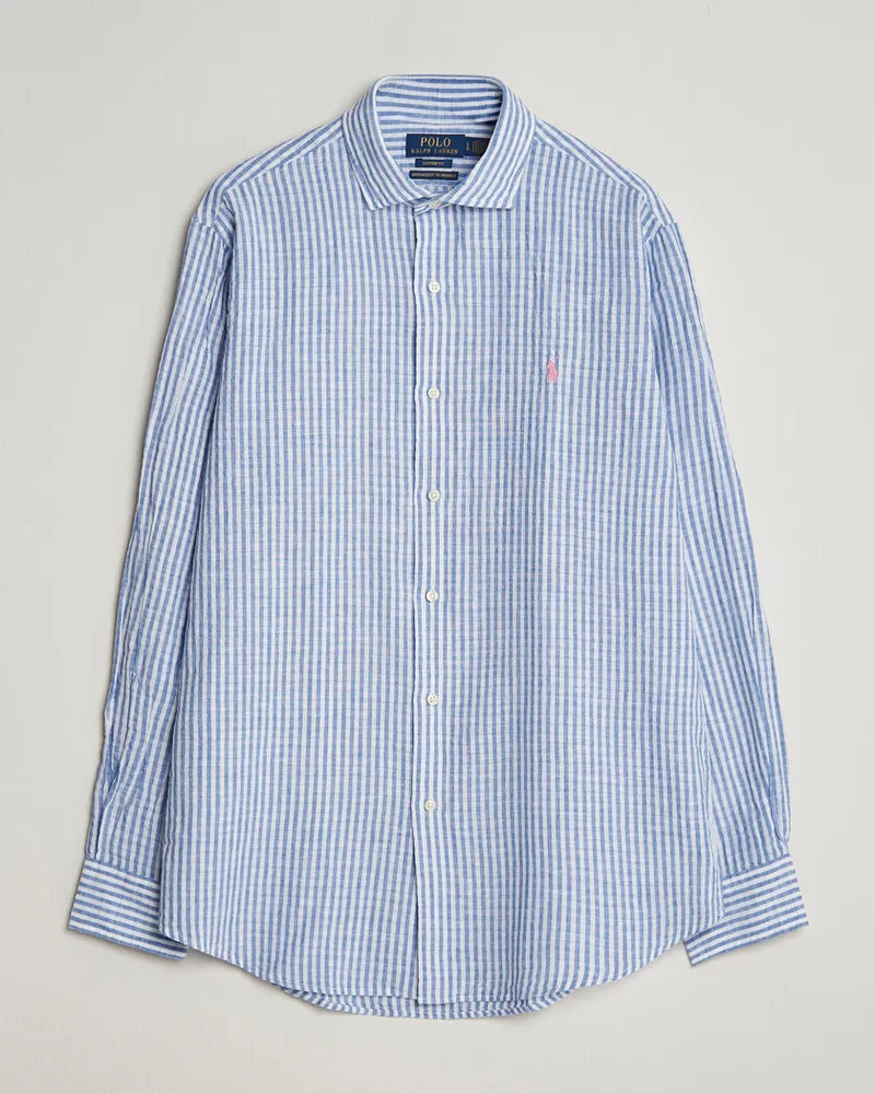Ralph Lauren Cotton/Linen Seersucker Shirt Blue/White Blau
