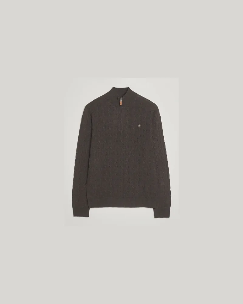 Morris Merino Cable Half Zip Dark Brown Braun