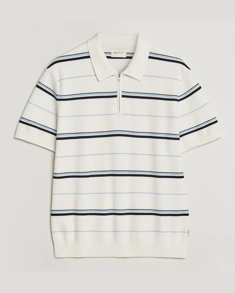 Gant Striped Knitted Polo Eggshell Weiß