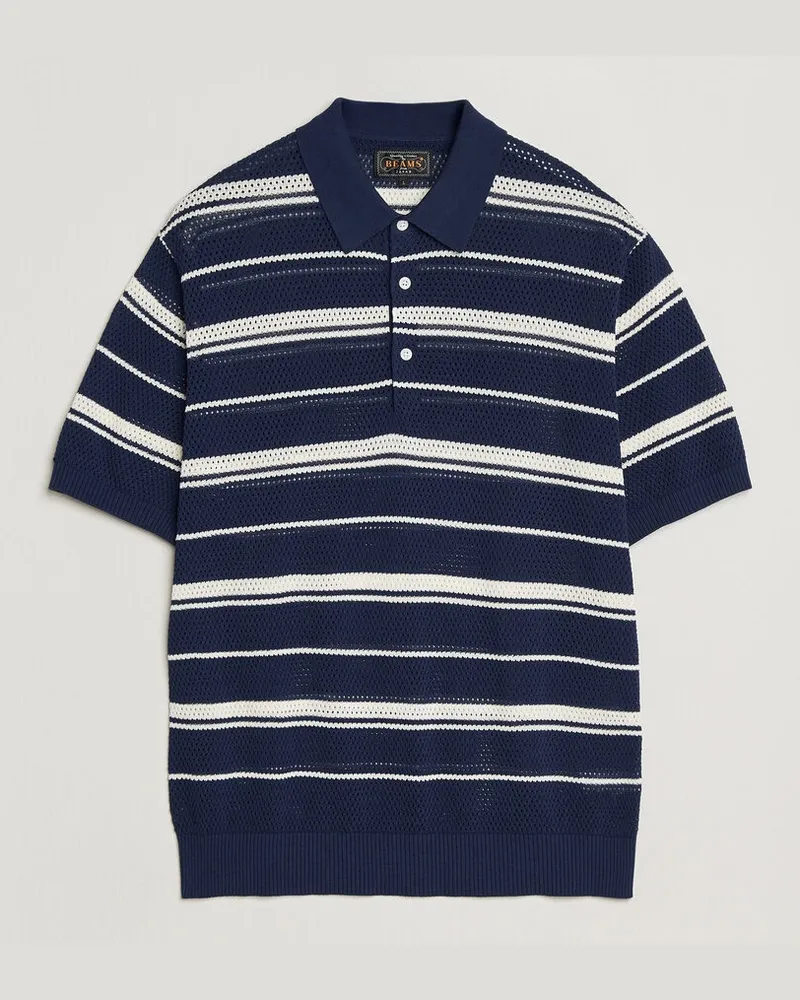 Beams Plus Short Sleeve Mesh Knit Polo Navy Blau