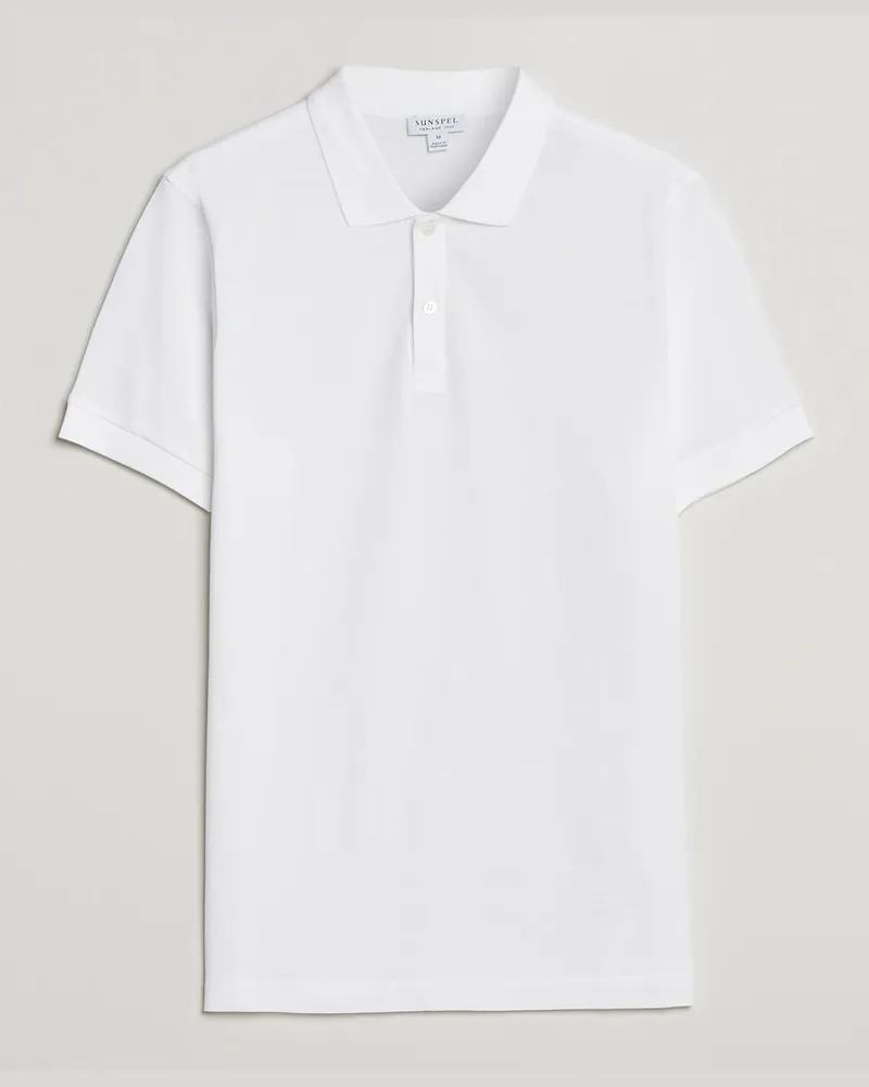 Sunspel Short Sleeve Pique Polo White Weiß
