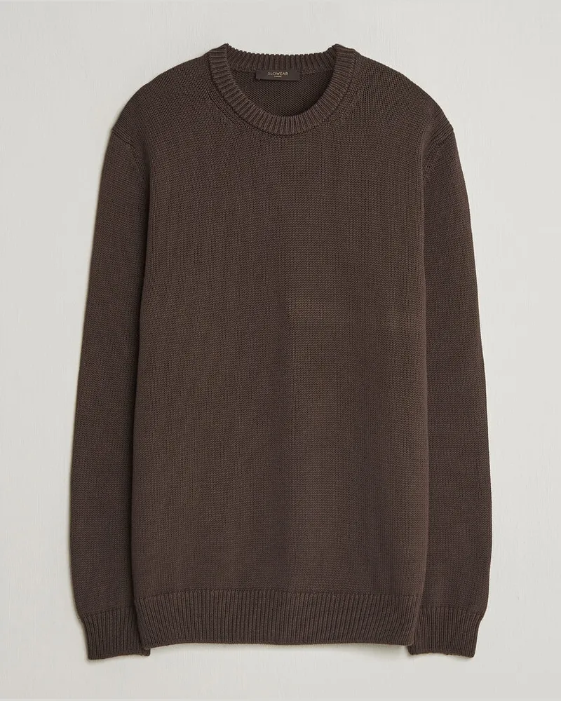 Zanone Soft Cotton Crew Neck Sweater Chocolate Braun