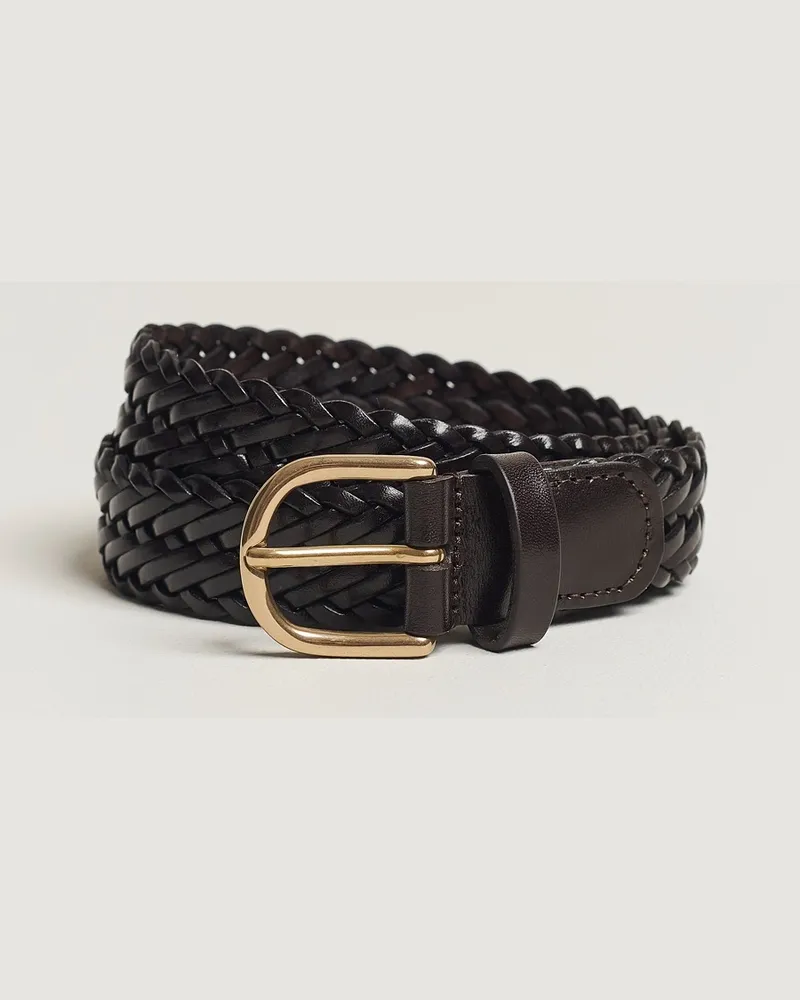 Anderson's Woven Leather Belt 3 cm Dark Brown Braun