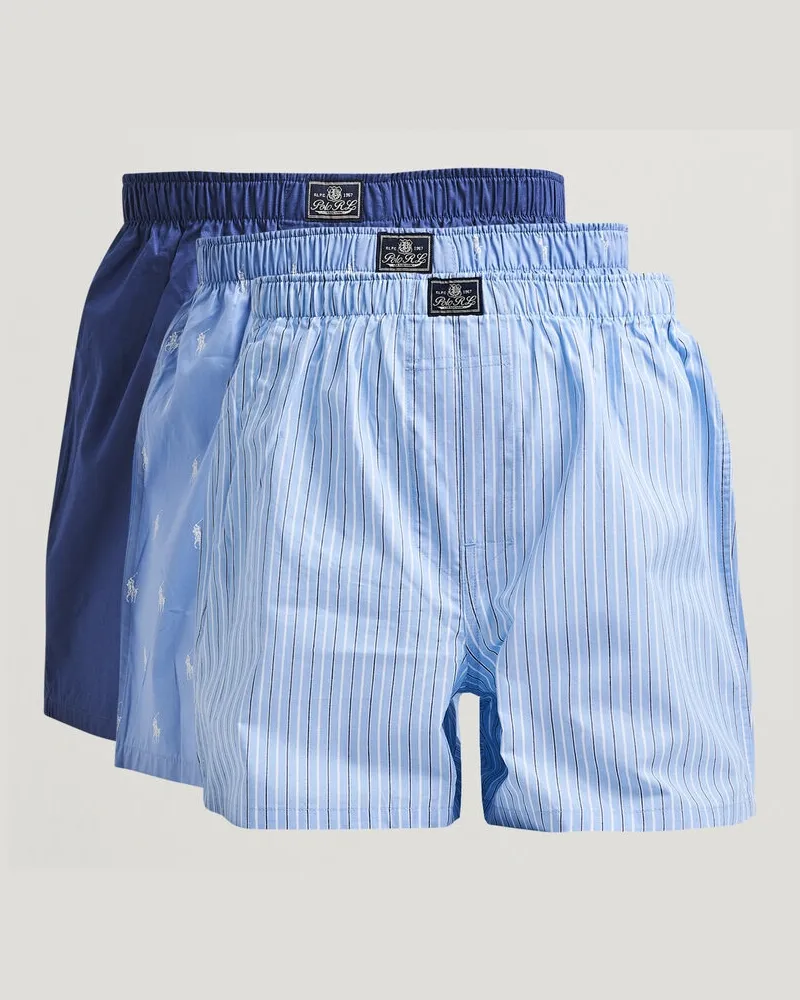 Ralph Lauren 3-Pack Woven Boxer Blue/White Mehrfarbig