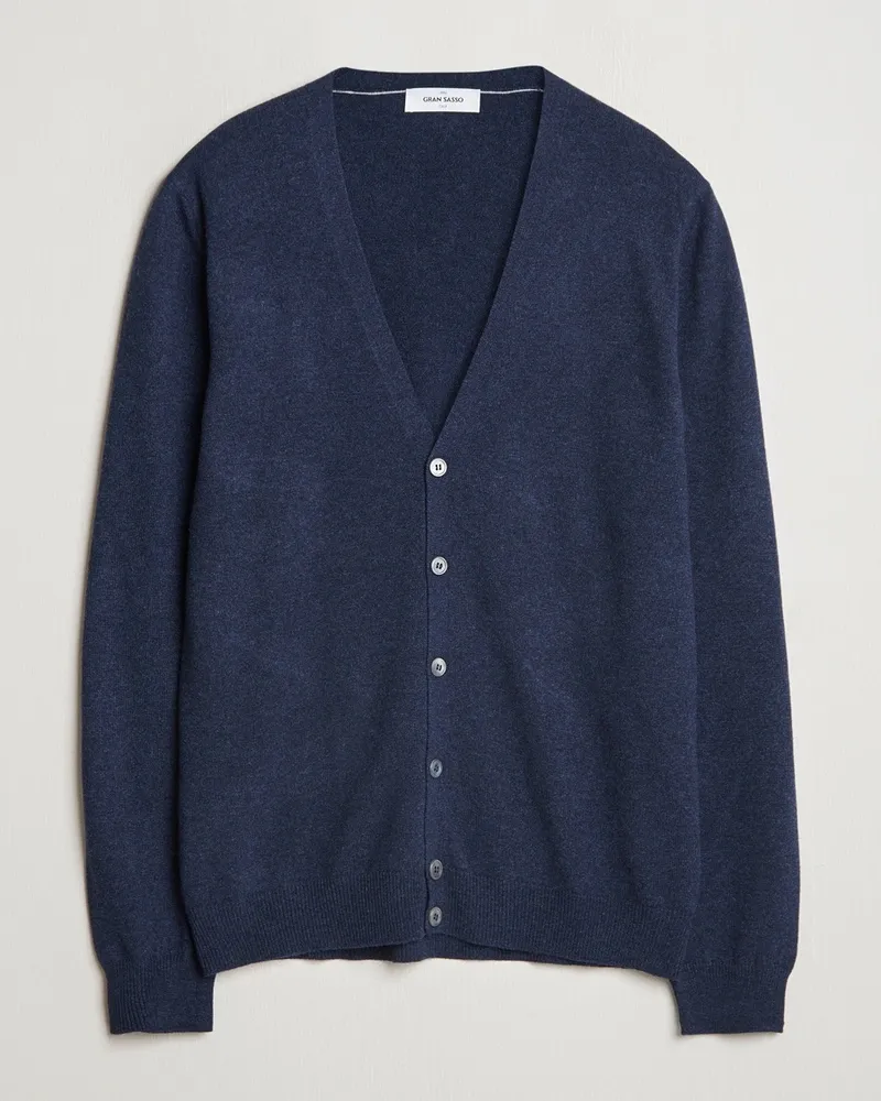 Gran Sasso Wool/Cashmere Cardigan Navy Melange Blau