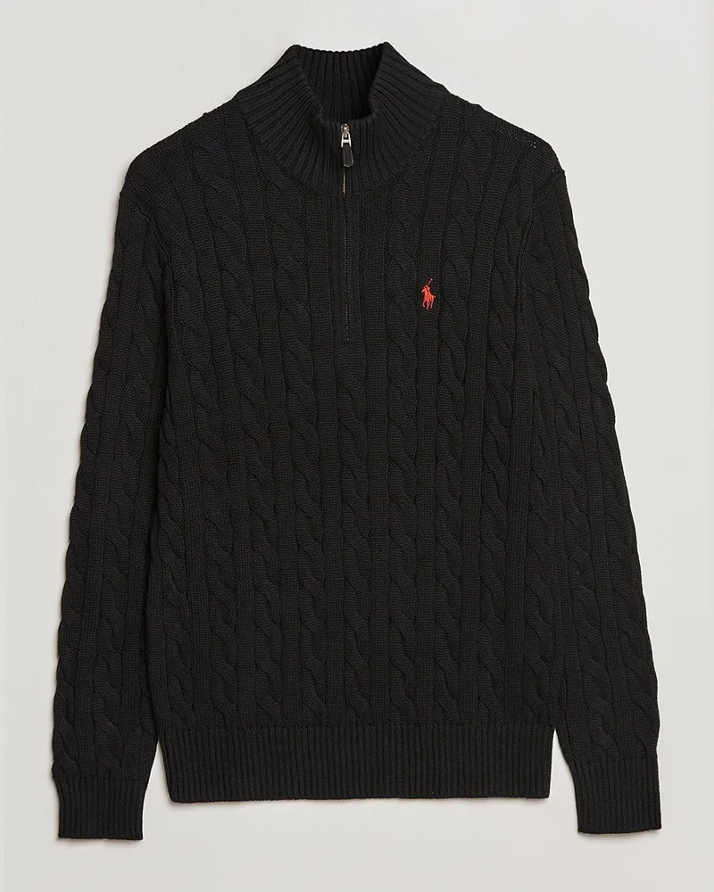 Ralph Lauren Cotton Cable Half Zip Polo Black Schwarz