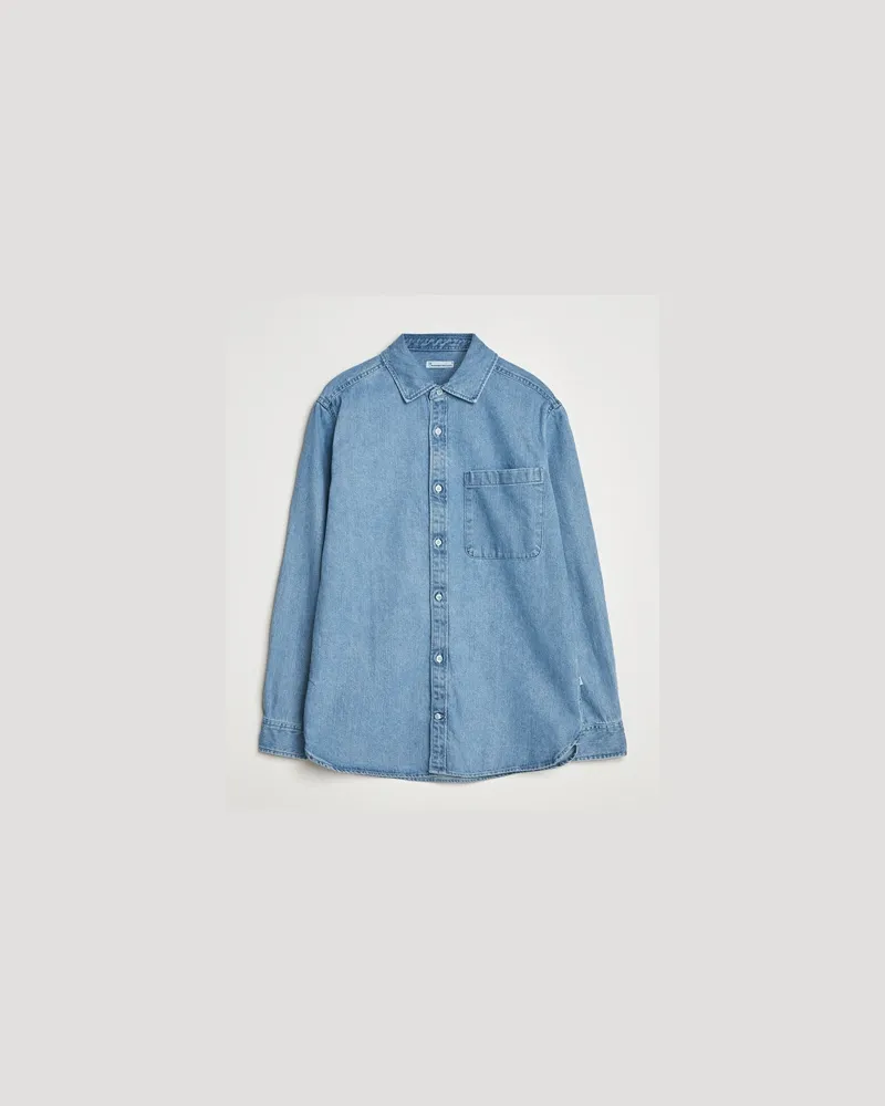 Knowledge Cotton Apparel Cotton Indigo Denim Shirt Light Blue Blau