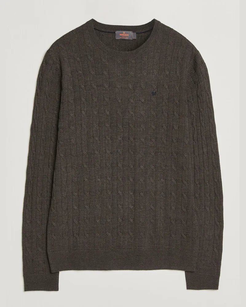 Morris Merino Cable O-Neck Brown Braun