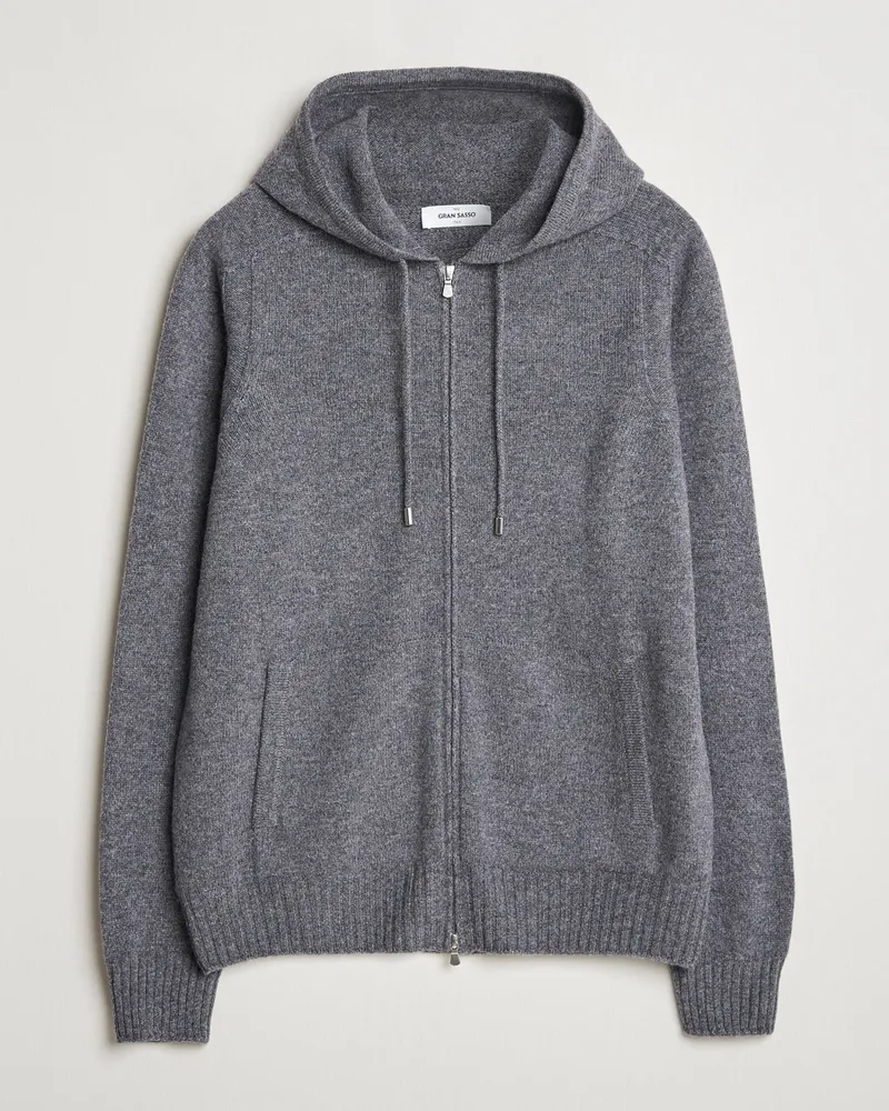 Gran Sasso Full Zip Wool Hoodie Grey Melange Grau