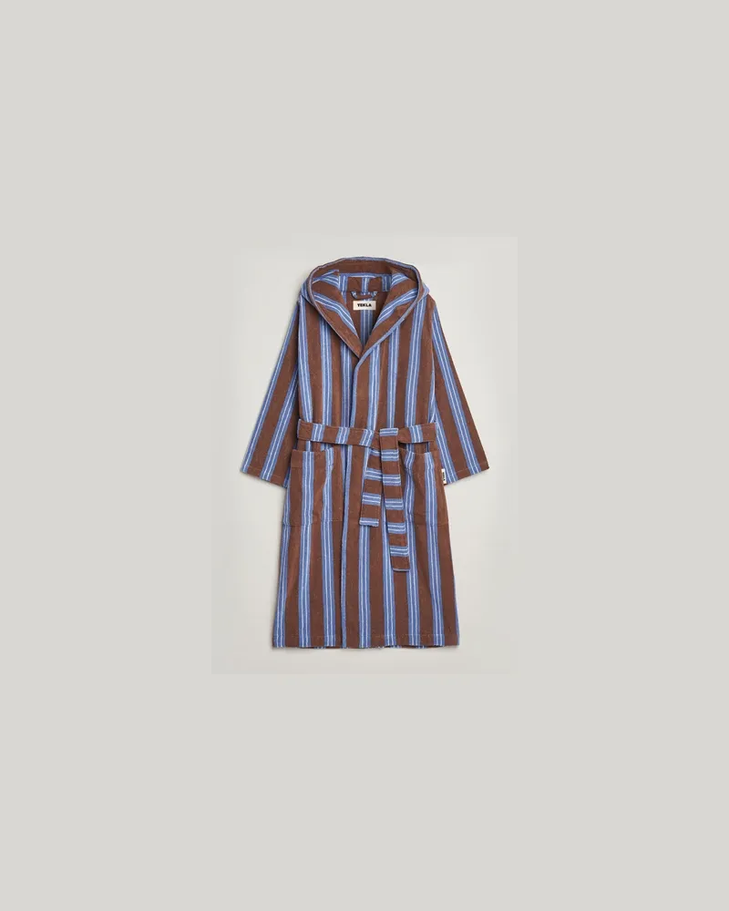 TEKLA Organic Terry Hooded Bathrobe Chestnut Stripes Braun