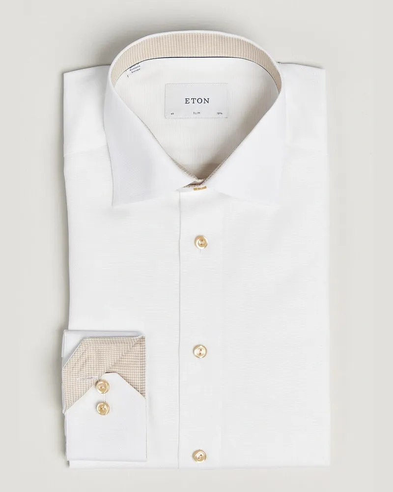 Eton Slim Fit Signature Twill Contrast Shirt White Weiß