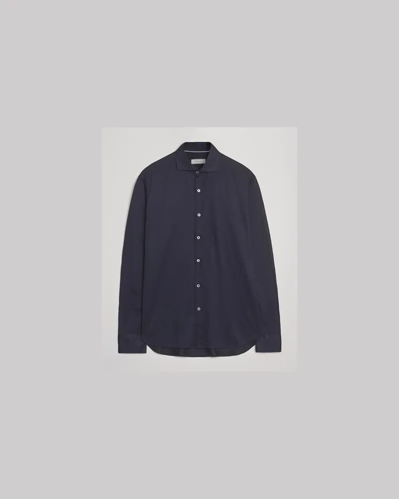 Canali Jersey Piquet Shirt Navy Blau