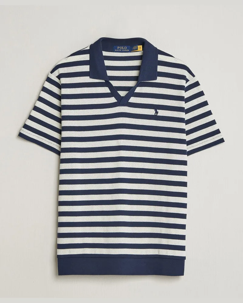 Ralph Lauren Cotton Texture Striped Polo Newport Navy/Cream Blau