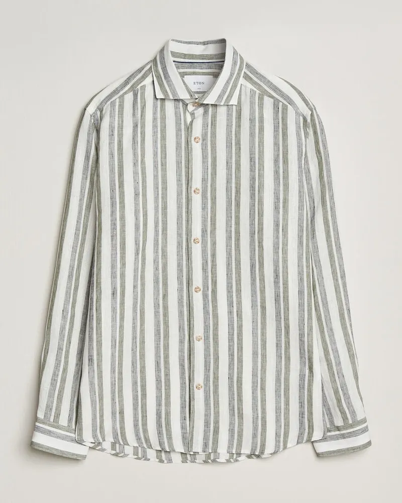Eton Casual Fit Striped Linen Shirt Dark Green Grün