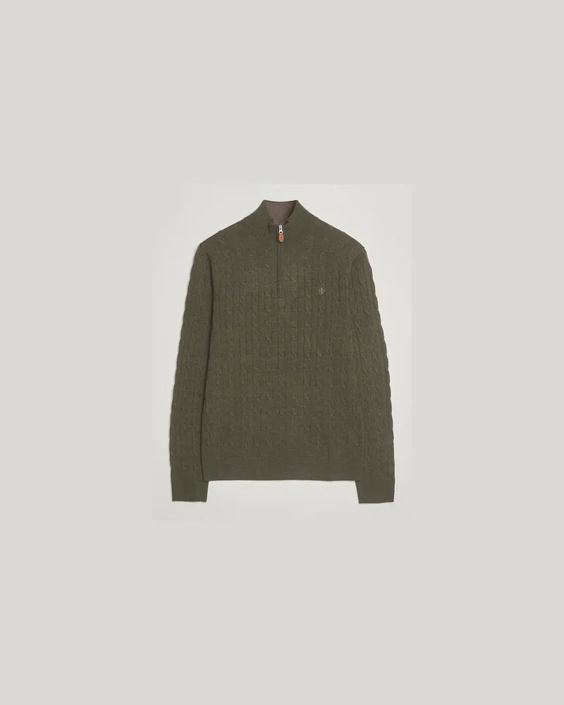 Morris Merino Cable Half Zip Olive Grün